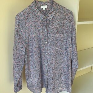 J. Jill Pink and Light Blue Floral Button-Front Blouse